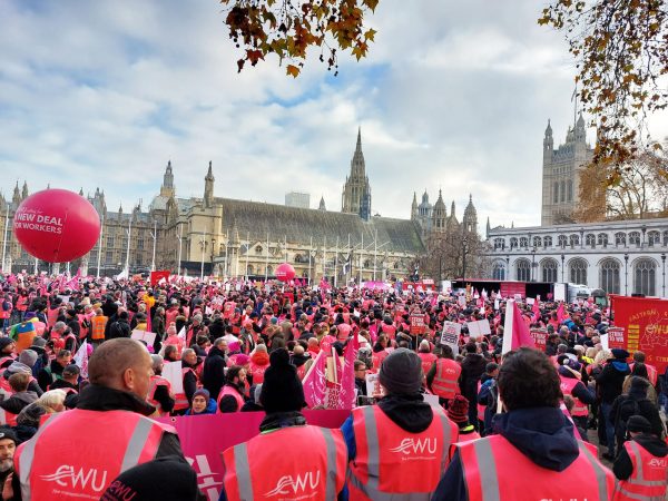 CWU postal workers' rally in Parliament Square, December 2022. Photo: Rob Williams