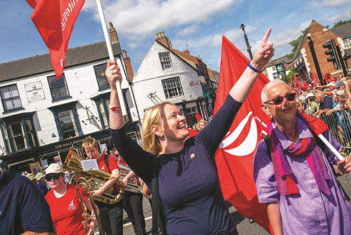 Sharon Graham at the Durham Miners Gala 2022. Photo: Paul Mattsson