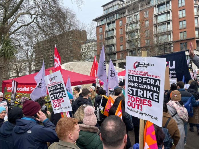 Socialist Party placards at the London march. Photo Lenny Shail