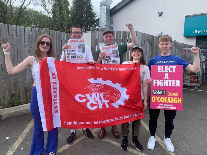 Militant Left and CWI members campaigning for Donal O'Cofaigh who unfortunately lost his seat during these elections. Photo: Militant Left