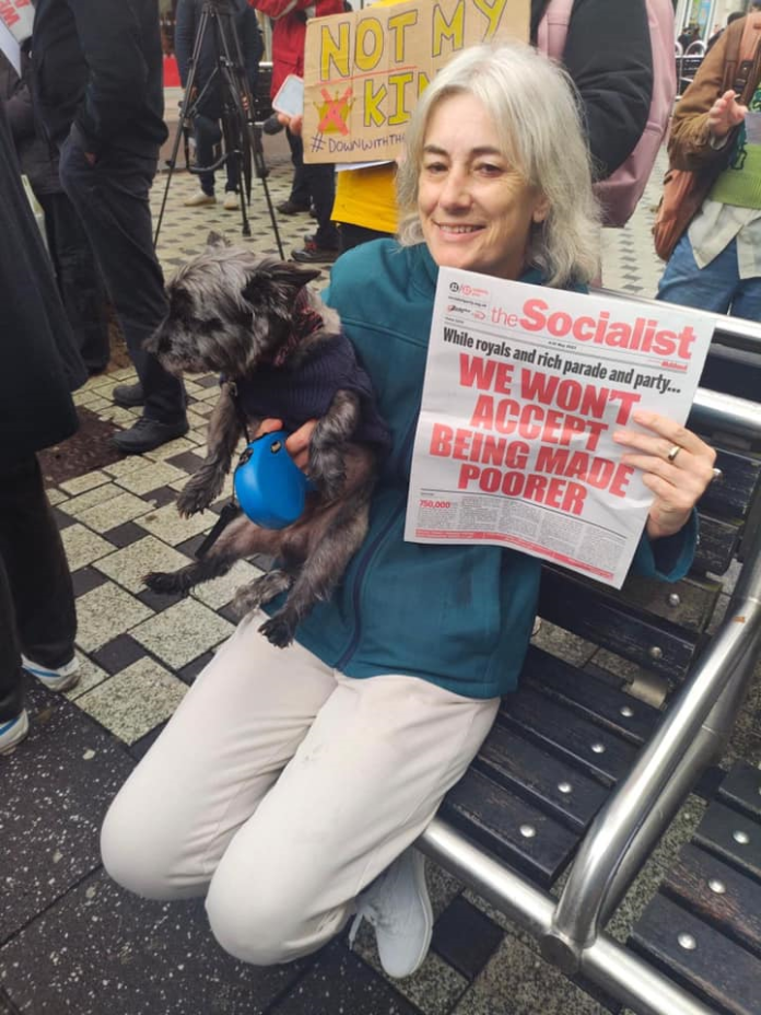 Socialist Party member on anti-monarchy protest in Cardiff. Photo: Cardiff Socialist Party