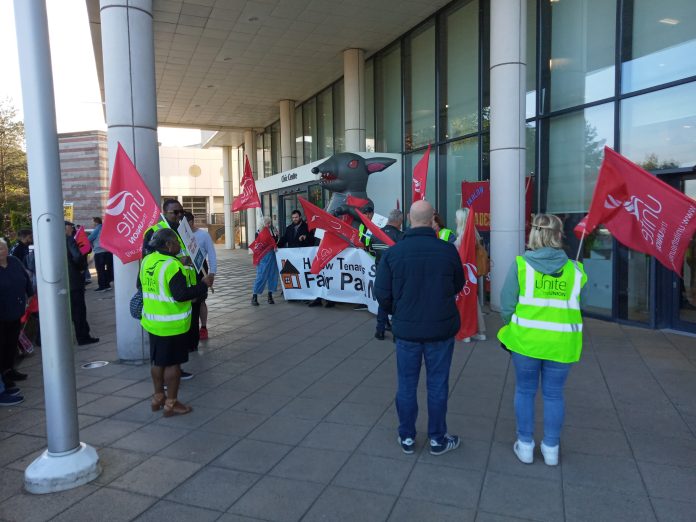 Harlow council workers rally outside council offices. Photo: Trevor Palmer