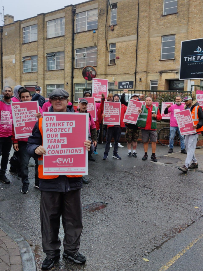Posties in Upper Holloway during Royal Mail national strike last year, photo Nick Auvache
