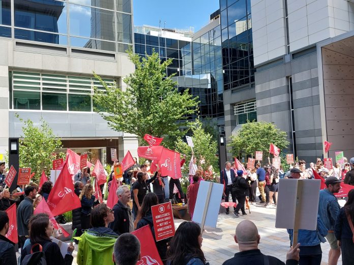 Strike rally at St Mungo's head office, London, 30 May. Photo: Rob Williams