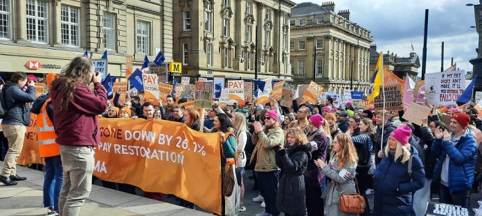 Workers in Newcastle striking on 15 March. Photo: Elaine Brunskill
