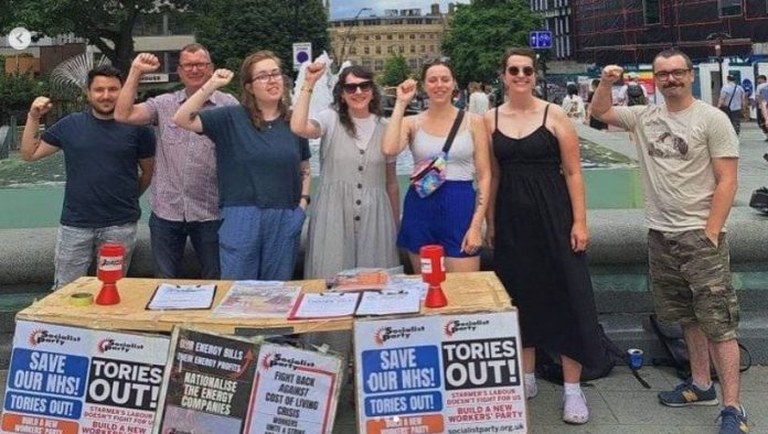 Sheffield stall Sheffield Socialist Party members campaigning
