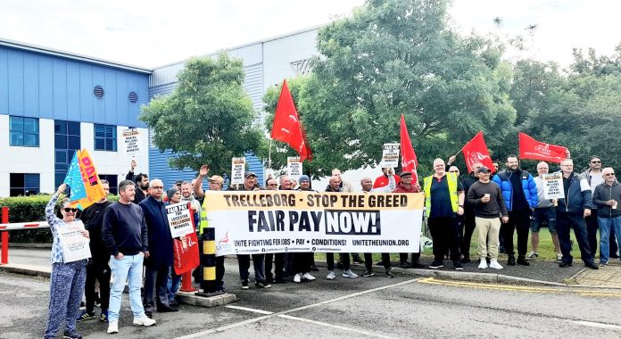Trelleborg first day all out strike. Photo: Heather Rawling