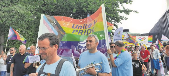 Trade Union banners on Newcastle Pride. Photo: Elaine Brunskill