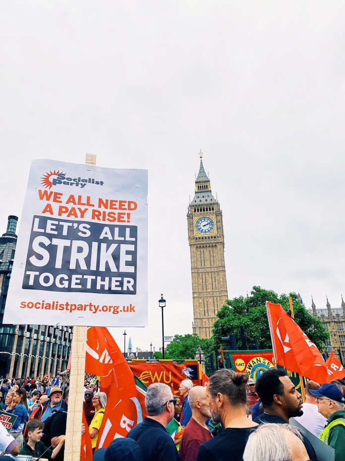 Socialist Party placard at national trade union demo 18 June 2022. Photo: SP
