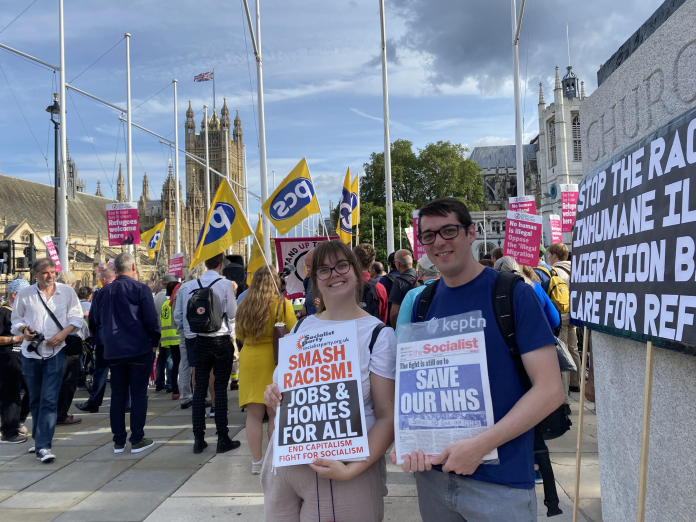 Socialist Party members attend protest against anti-migrant bill. Photo: Helen Pattison