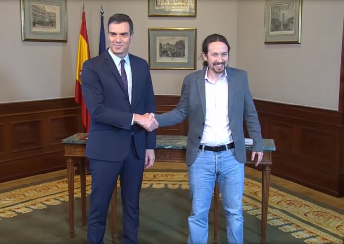 Prime minister Pedro Sanchez and former Podemos leader Pablo Iglesias. Photo: Podemos Youtube/CC