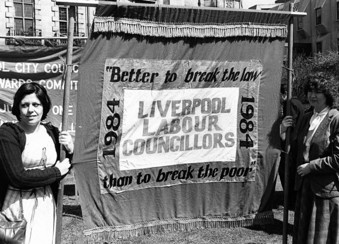councillors banner Militant-led Liverpool council in the 80s which also stood up to the Tory government. Photo: Militant