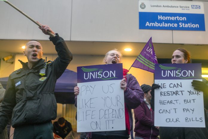 Ambulance workers striking in January 2023. Photo: Paul Mattsson