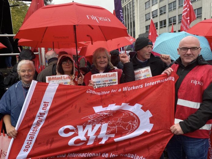 377762621_632179105708150_3267488244044830333_n Militant Left (CWI in Ireland) supporters at public sector strike in Belfast. Photo: Militant Left