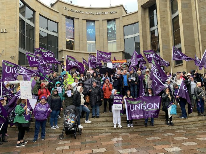 Unison striking in Glasgow. Photo: Socialist Party Scotland