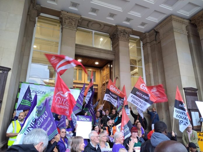 Trade union lobby of Birmingham council. Photo: Brum SP
