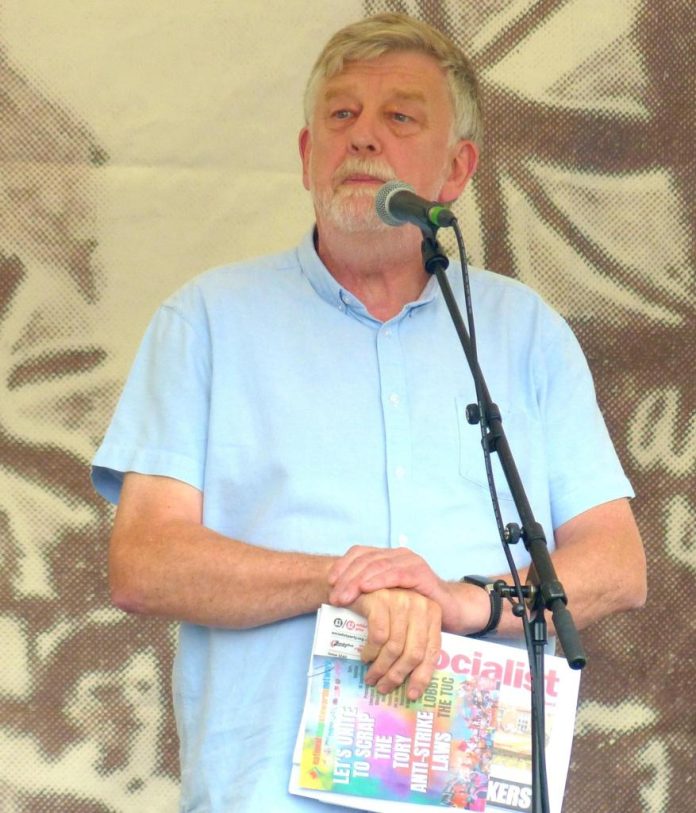 Dave Nellist speaking at the Burston rally 2023, photo Paul Stygal