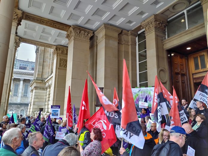 Birmingham council lobby 25 September 2023. Photo: Brum SP