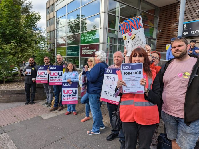 Further education workers on strike at Leeds City College earlier in 2023, photo Iain Dalton
