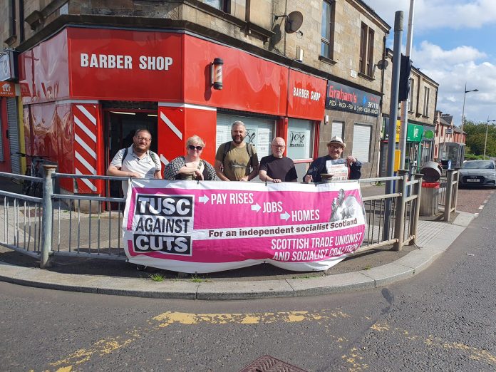 Chris (centre) on the by-election campaign trail. Photo: Scottish TUSC