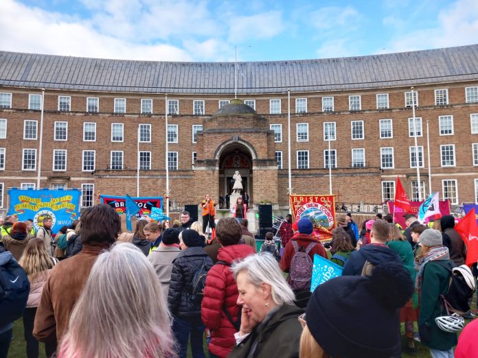 Bristol rally sheila speaking Sheila Caffrey addressing the crowd on the 1 Feb NEU strike. Photo: South West SP