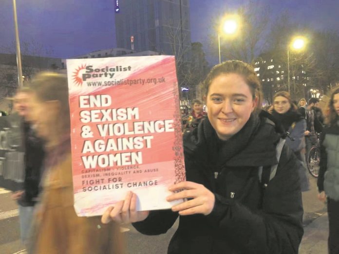 Bristol Socialist Party protesting against violence against women (Amy pictured).