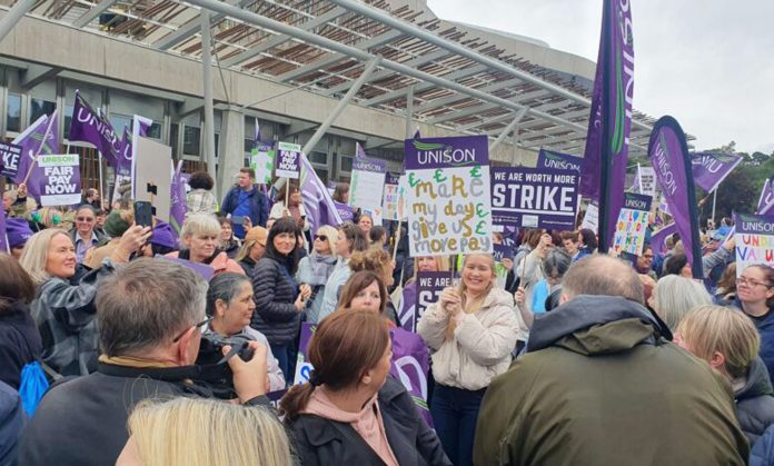 Unison school strike in Scotland. Photo: Philip Stott