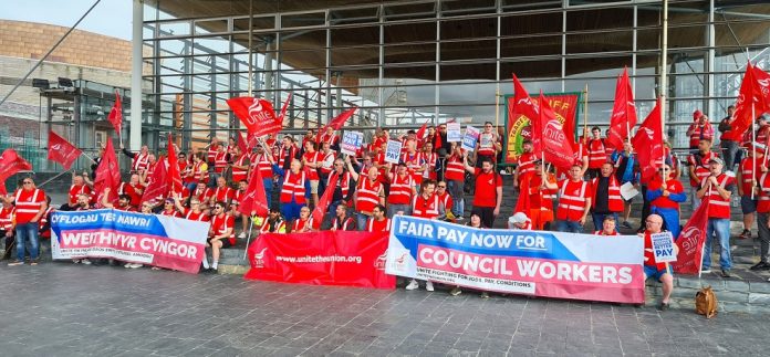 Cardiff council workers rally. Photo: Socialist Party Wales