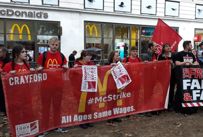 McDonald's workers striking in 2018. Photo: Scott Jones