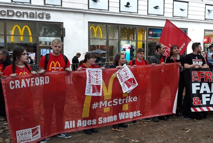 20181004_112702 scaled McDonald's workers striking in 2018. Photo: Scott Jones