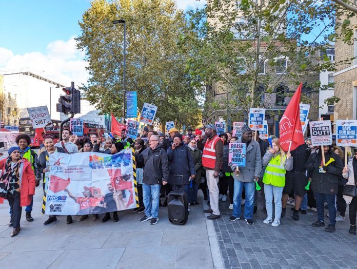 Rallying at the Royal London hospital in Whitechapel Photo: James Ivens