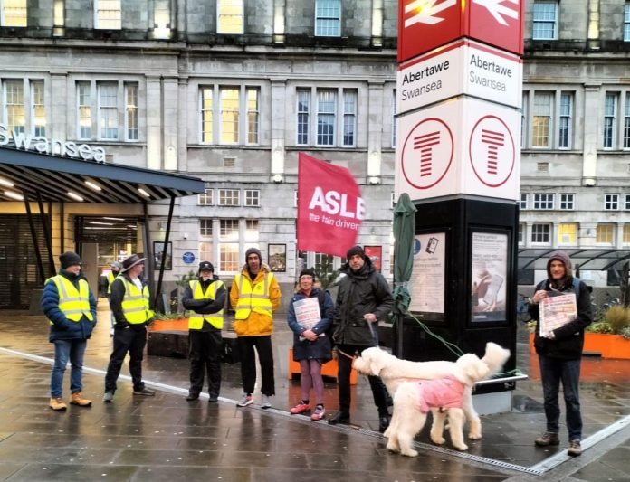 Aslef picket line in Swansea