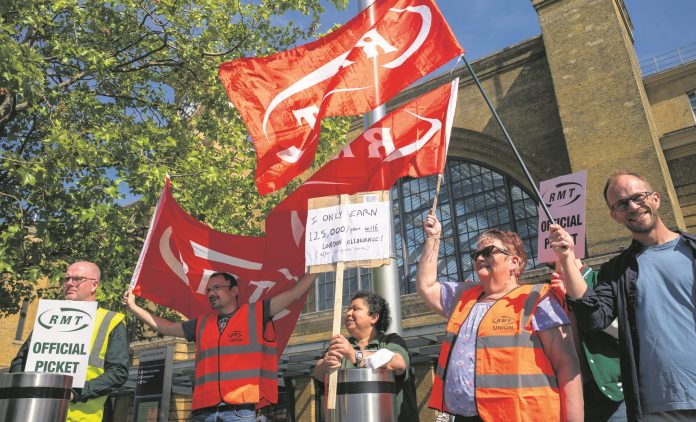 RMT-8 (1) scaled RMT London Underground picket at Kings Cross station. Photo: Paul Mattsson