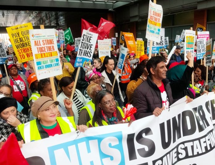 Barts strikers marching in east London. Photo: Hugo Pierre