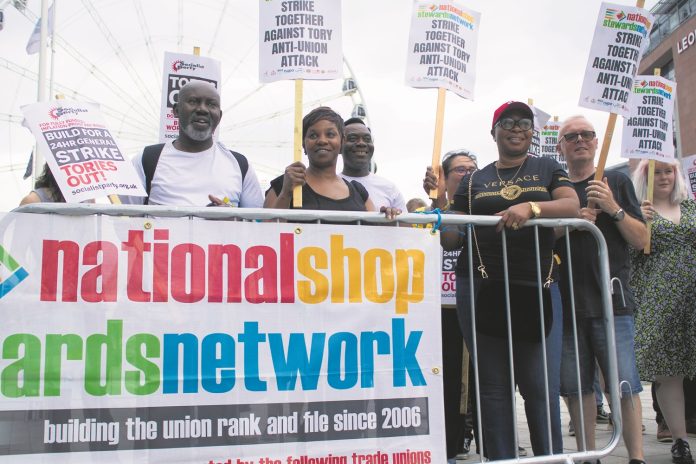 Workers at the National Shop Stewards Network lobby of the TUC in September 2023. Photo: Louie Fulton