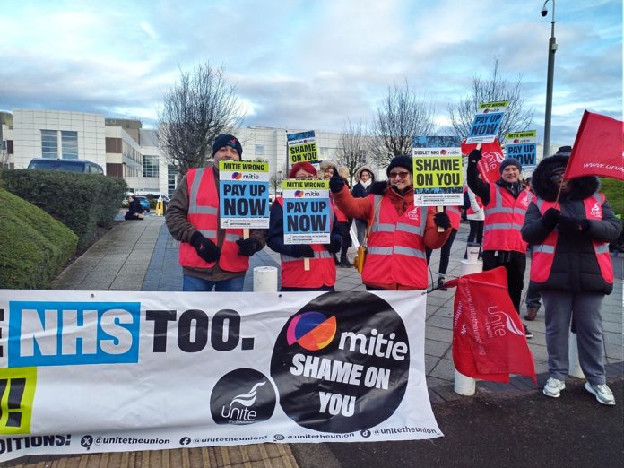 Dudley Mitie workers on strike. Photo: Nick Hart