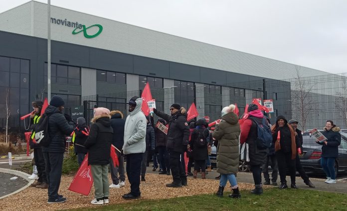 Movianto workers on strike. Photo: Trevor Palmer