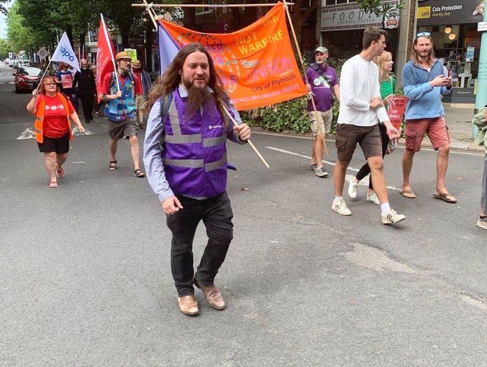 Ryan on a south west trade union demo. Photo: Socialist Party