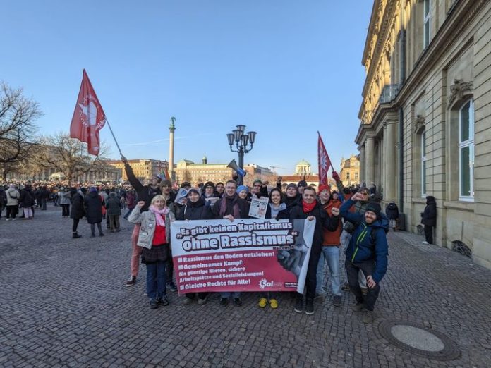 Sol (CWI Germany) supporters on a recent anti-far right protest in Stuttgart