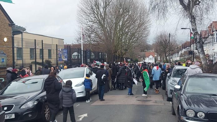 Protest outside Leyton school. Photo: Martin Reynolds