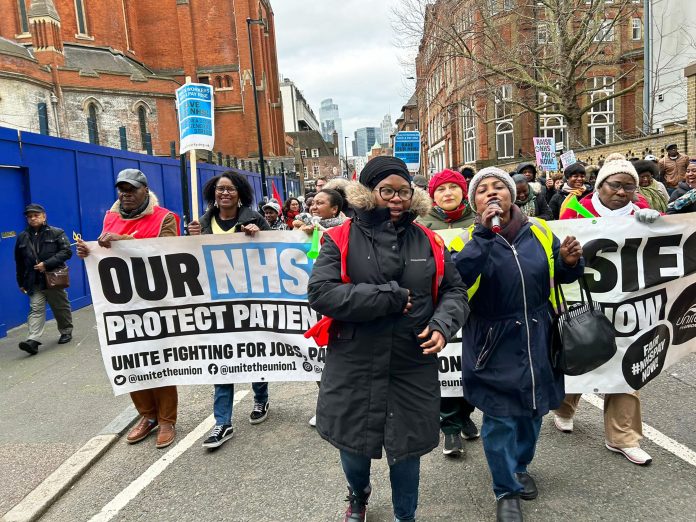 Marching round the Royal London. Photo: Ian Pattison