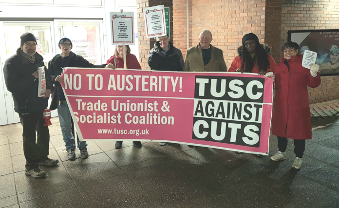 Protesting outside Mansfield Labour council's cuts meeting