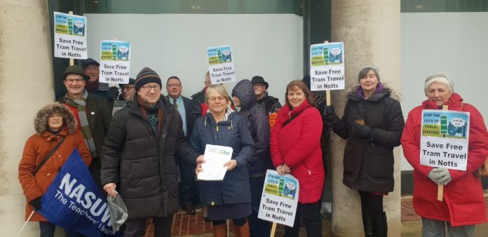 Notts tram Nottingham tram protest. Photo: Save Free Tram Travel