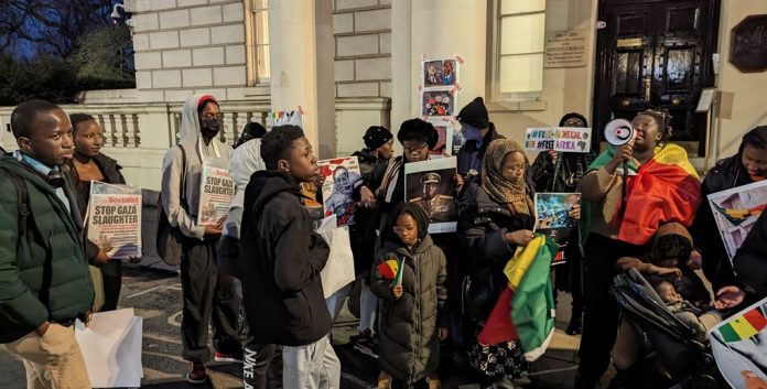 Senegal protest outside French embassy. Photo: James Ivens