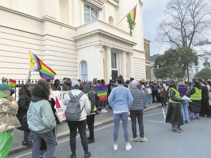 Protest outside Ghana High Commission. Photo: Helen Pattison