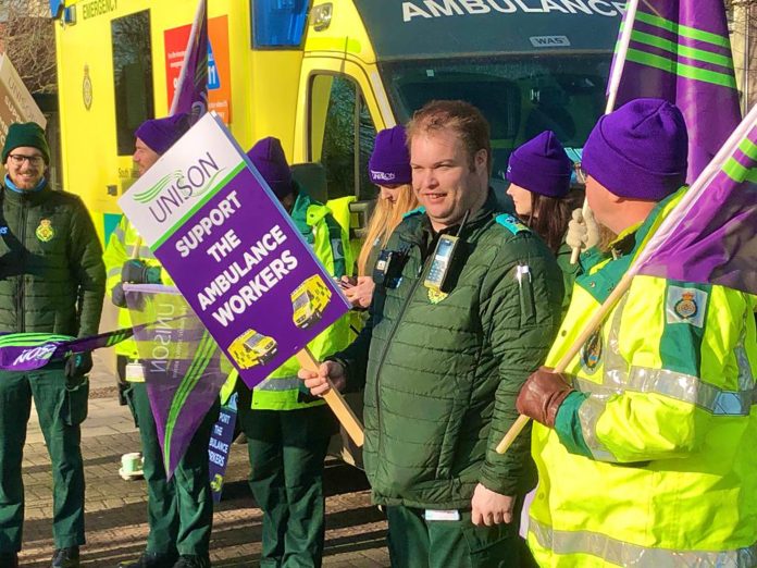 Ambulance workers in Unison on strike in 2023. Photo: Mike Luff
