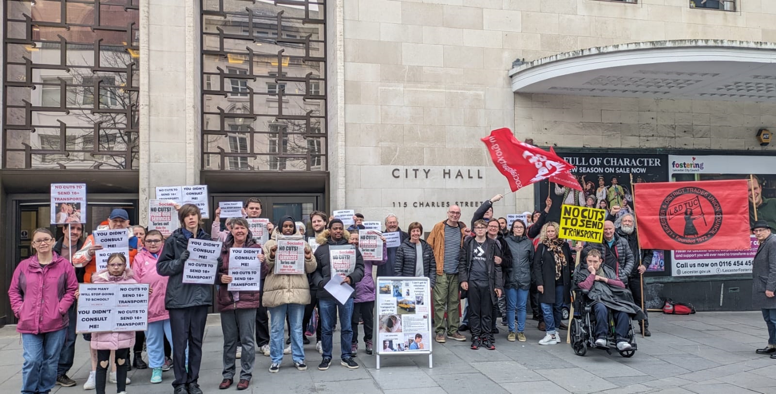 Protesting SEND cuts outside Leicester Council. Photo: Steve Score