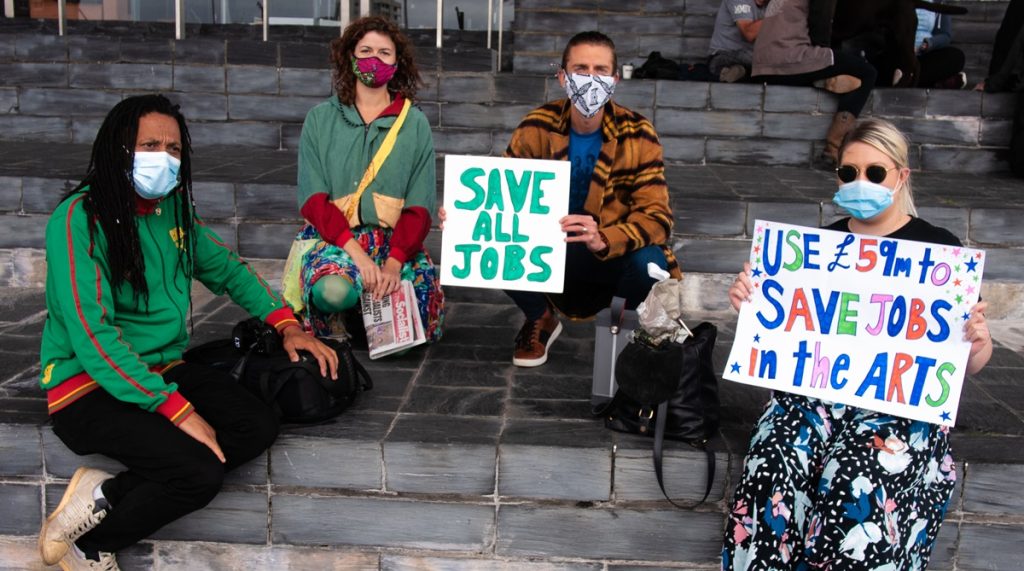 Protest against arts cuts in Wales. Photo: Mariam Kamish