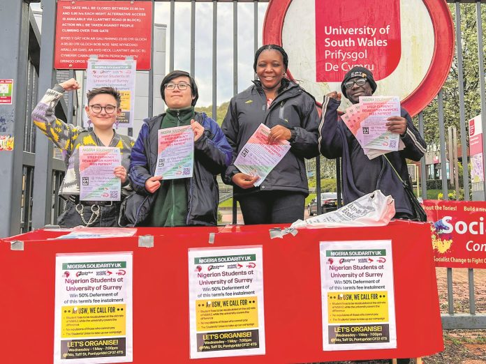 Mariam Kamish scaled Campaigning against deportation of Nigerian students at University of South Wales. Photo: Mariam Kamish