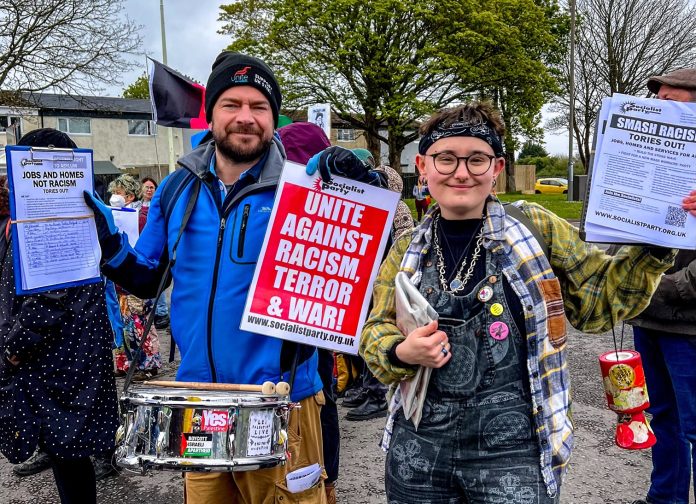 Protesting against the far right in St Athan. Photo: Mariam Kamish
